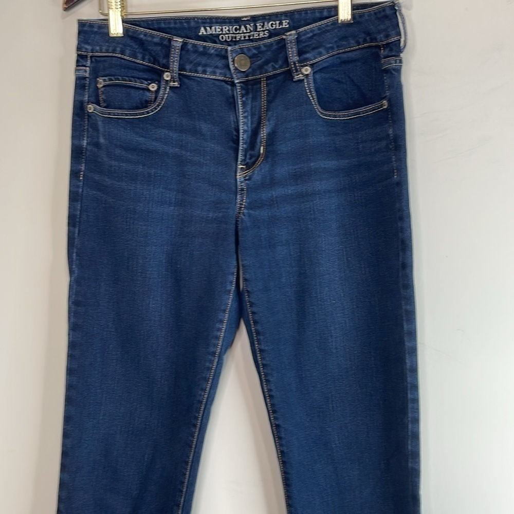 AMERICAN EAGLE Retro Low Rise Straight Stretch Jeans Blue Dark Wash Denim 10 - Picture 3 of 9
